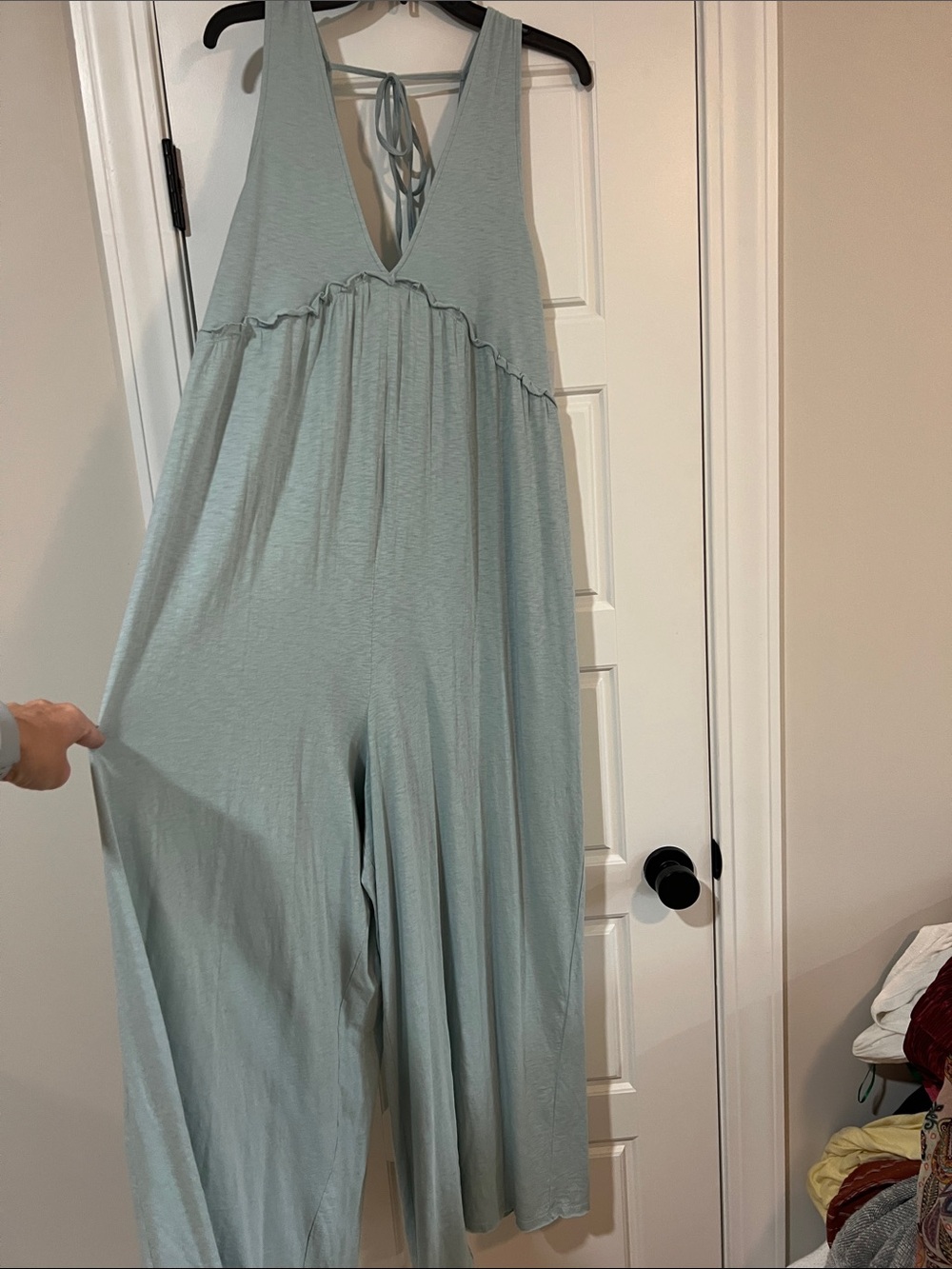 American Eagle Outfitters Sage Green V‑Neck Wide‑Leg Jumpsuit
